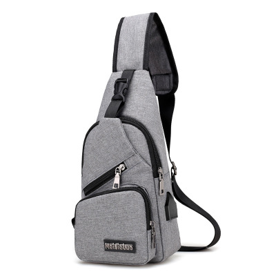 ASSEZSAC trou de chargement USB hommes femmes casual toile sac de poitrine unisexe sac à bandoulière sac Messenger sac Corssbody: gray