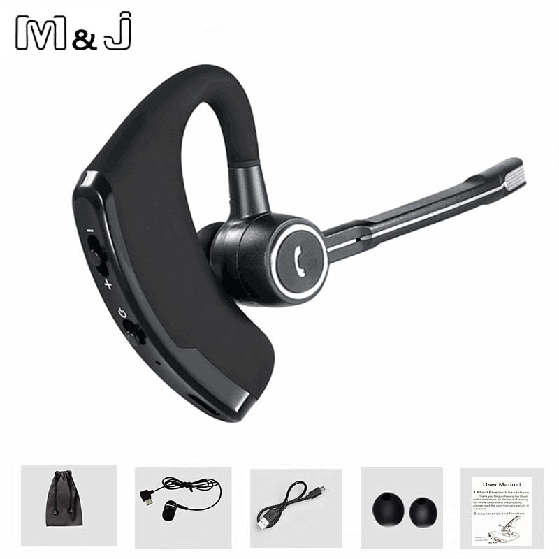 M & J draadloze bluetooth hoofdtelefoon Handsfree business bluetooth headset oortelefoon met microfoon voice control voor sport ruisonderdrukkende