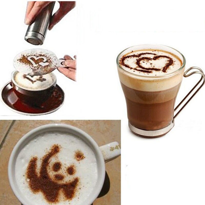 16 stks Cappuccino Barista Koffie Stencils Template Strooit Pad Duster Spray Koffie Gereedschap Koffie Stencil Art Mold Melk Taart Template