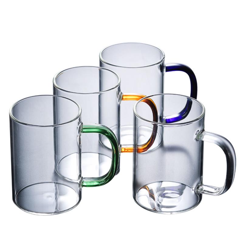 Tasse à boire en verre épais Transparent | Résistant à la chaleur de 300ml ustensiles à manche coloré tasse de thé, tasse de bière en verre pour la maison