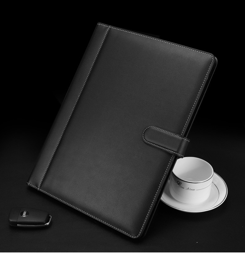 A4 faux leather file folder for documents business manager contract folder holder with refill paper clip cellphone pocket 1314B