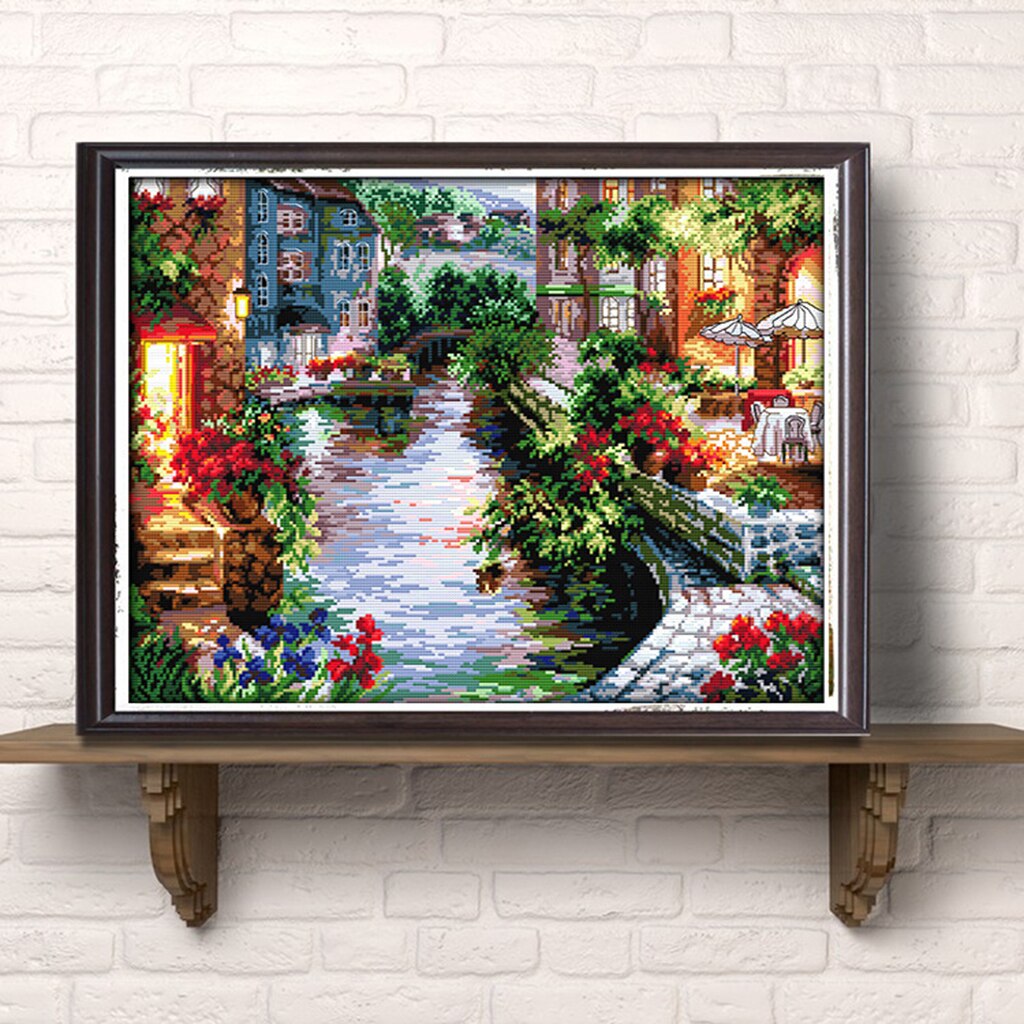 Cross Stitch Kits Embroidery Kit - The Lakeside House (Stamped) 14CT 48x40cm