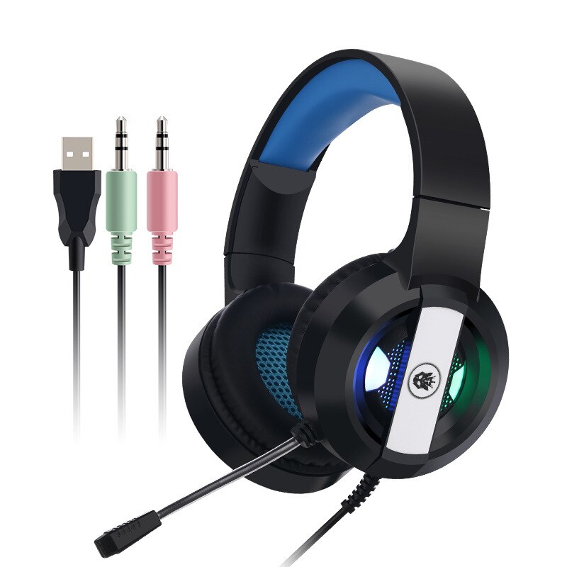 Gaming Headsets Gamer Hoofdtelefoon 7.1 Surround Sound Stereo Bedrade Koptelefoon Usb Microfoon Bule Licht Pc Laptop Game Headset: dark blue 3.5mm