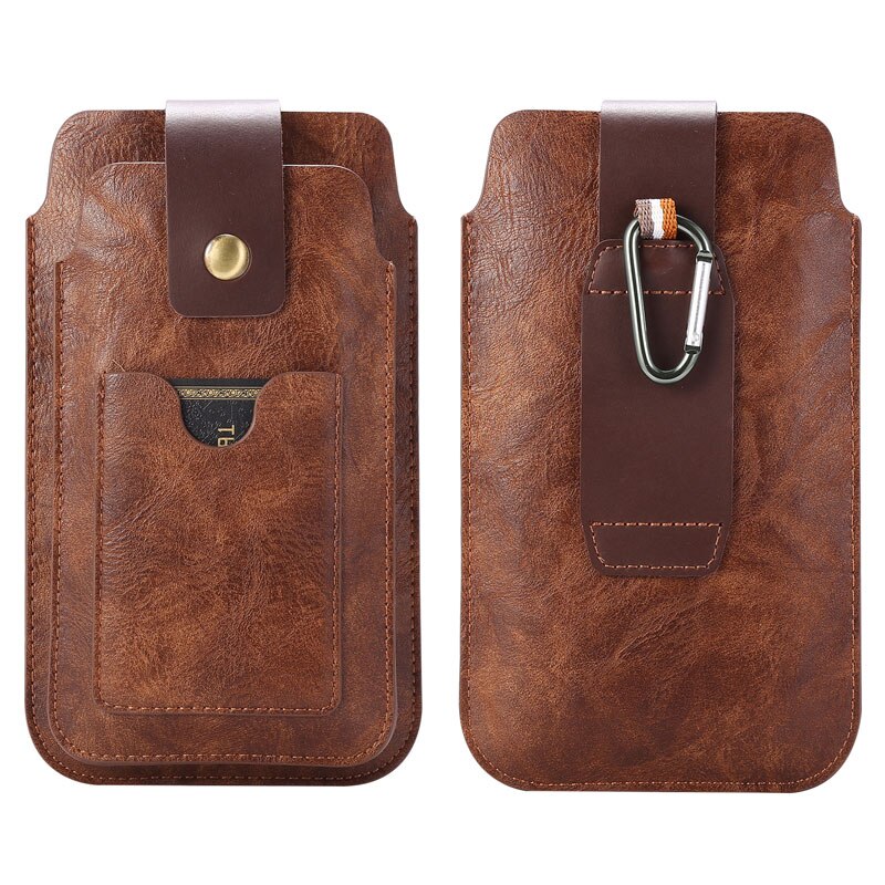 Chezvous telefone saco cinto clipe caso para iphone11 11pro x xr xs max 8 7 6 mais magro bolsa de couro dupla 4.7-6.4 com suporte de cartão: A 5.5-4.7inch / Brown