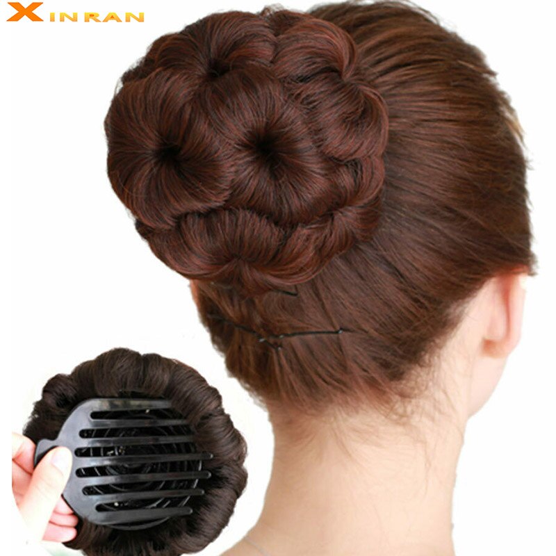 XINRAN Pelo Rizado Chignon moño Donut Clip en el pelo nueve flores pelo mujeres sintético de alta temperatura extensión de fibra Chignon