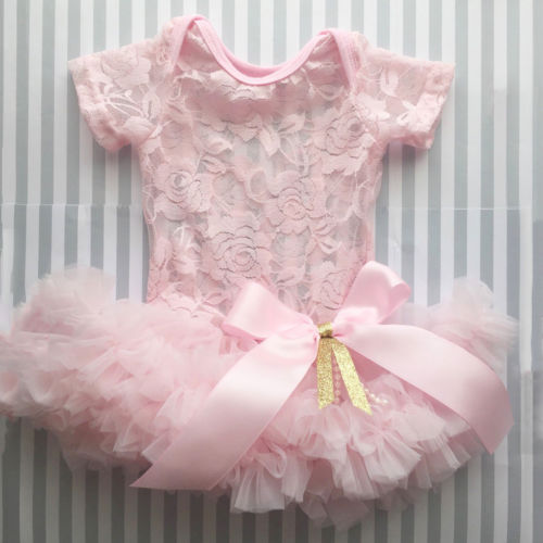 Spædbarn nyfødt baby pige lyserød blomst blonde kjole sommer bowknot prinsesse kjoler vestidos bebe pige kjole flæse tutu festkjole