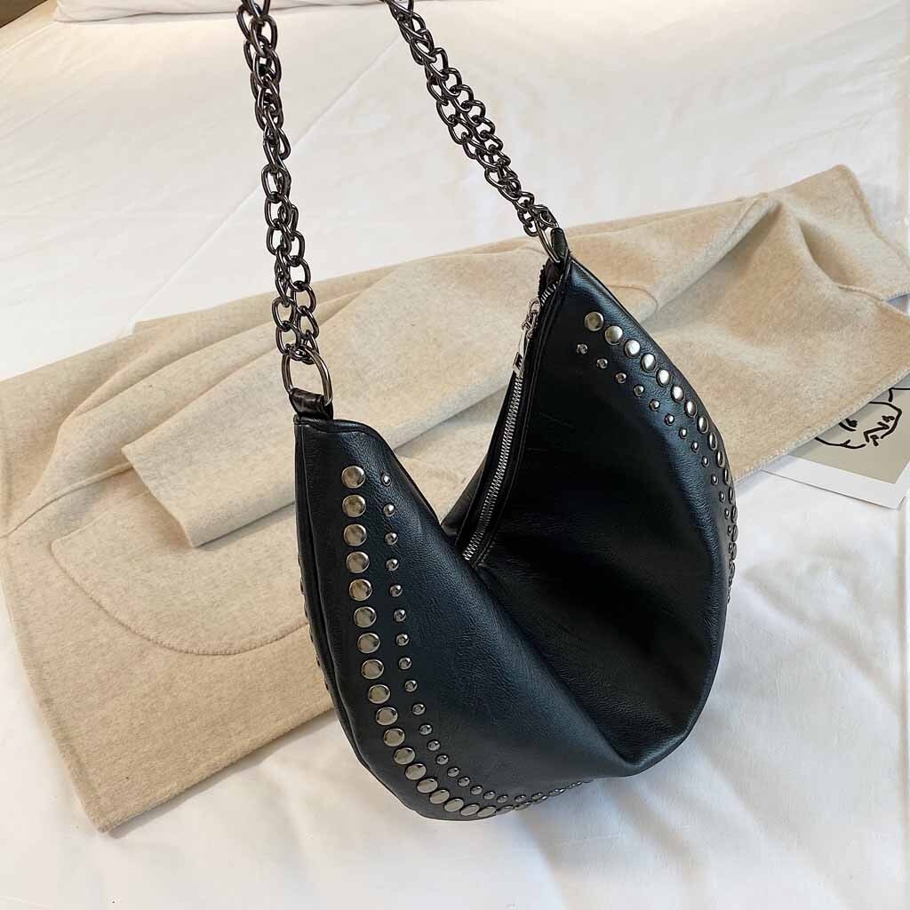 Bolso de hombro con tachuelas de lujo, de piel sintética suave, con cadena, bandolera, de gran capacidad, estilo Retro, para mujer, bolso de viaje para playa # LR5