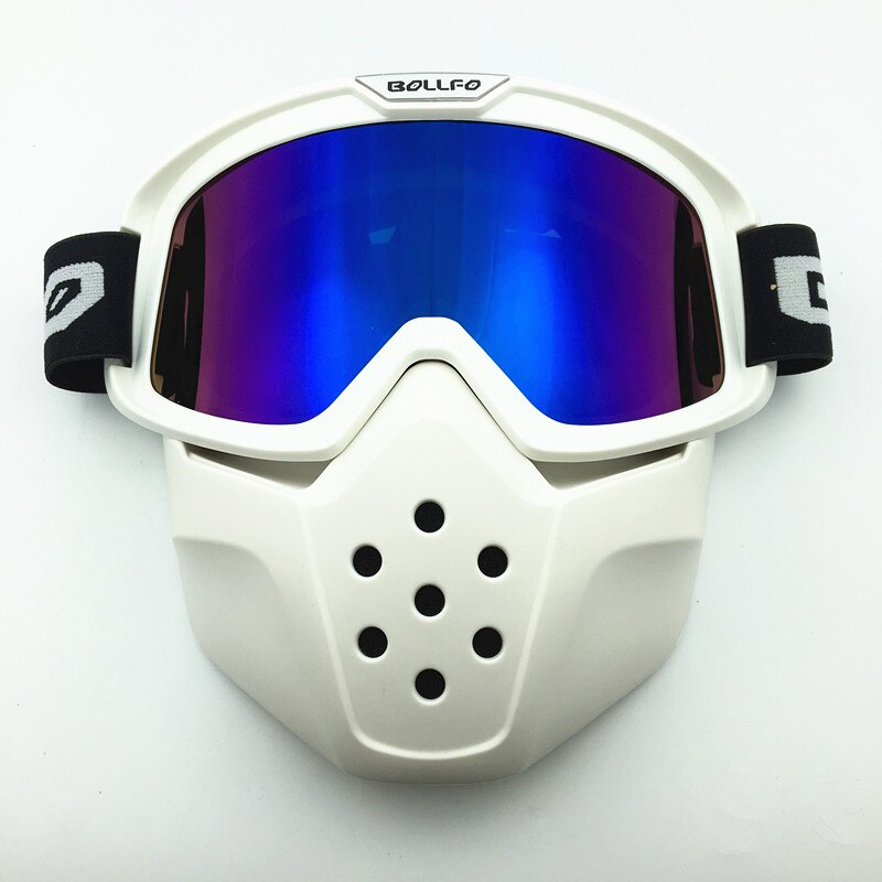 Skid snö cykel motorcykel ansiktsmask glasögon motocross motorcykel öppet ansikte avtagbar skyddsglasögon för haj raw jet hjälmar glasögon: Vit blå