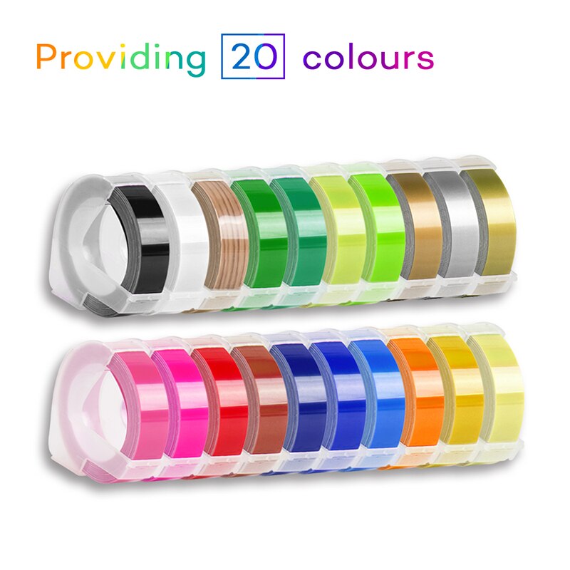 20Rolls 6/9/12mm 3D Embossing PVC Label Tapes Compatibel Dymo 1610 1880 12965 Handleiding Label printers voor Motex E101 Label Makers: Mixed 20 colors 12mm