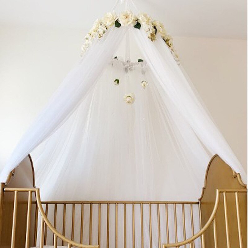 Nordic Baby Girls Round Hung Dome Lace Tent Princess Room Crib Flower Mosquito Net Children Room Decoration Bed Curtain