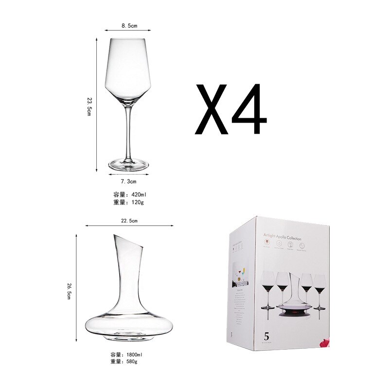 Juego de vino de cristal, copa de vino tinto, decantador, evaluación, copa de champán, , Bar en casa, restaurante, Hotel, utensilio para beber: 1 pot 4 cup 035