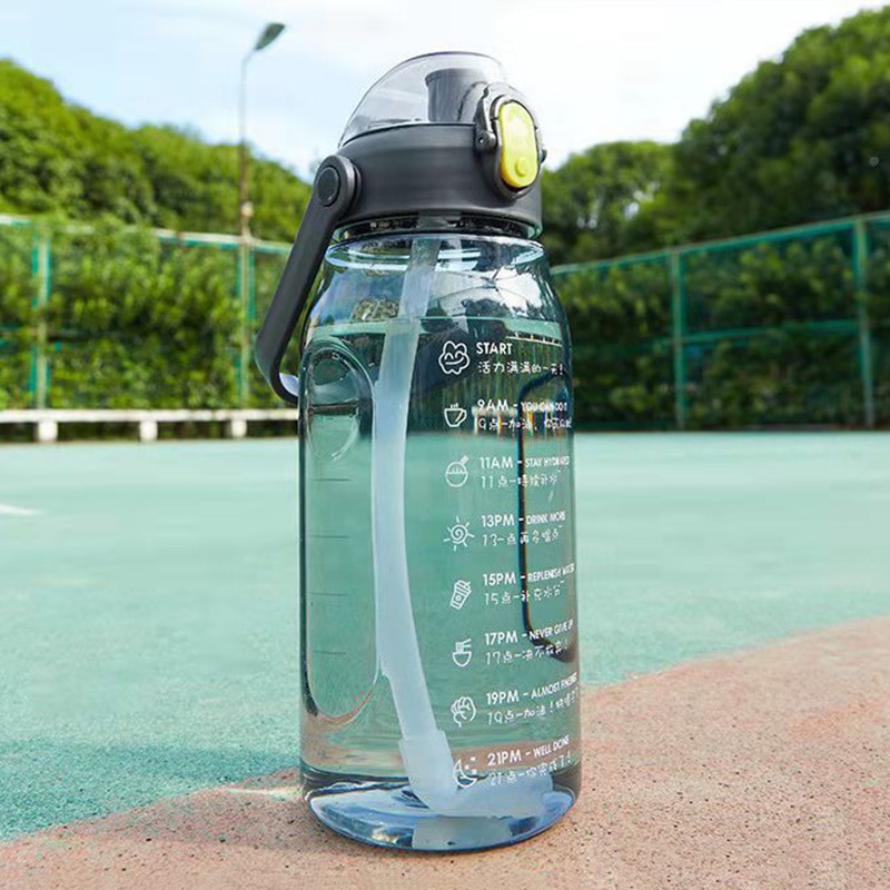 1500Ml Sport Waterfles Plastic Zomer Outdoor Fitness Water Cup Met Stro Draagbare Hoge Capaciteit Gym Stuiteren Deksel Fles