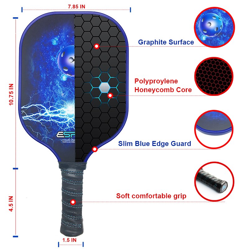 Esper pickleball paddel grafit pickleball racket honeycomb komposit kärna ultra kudde grepp låg profil kant bunt racket