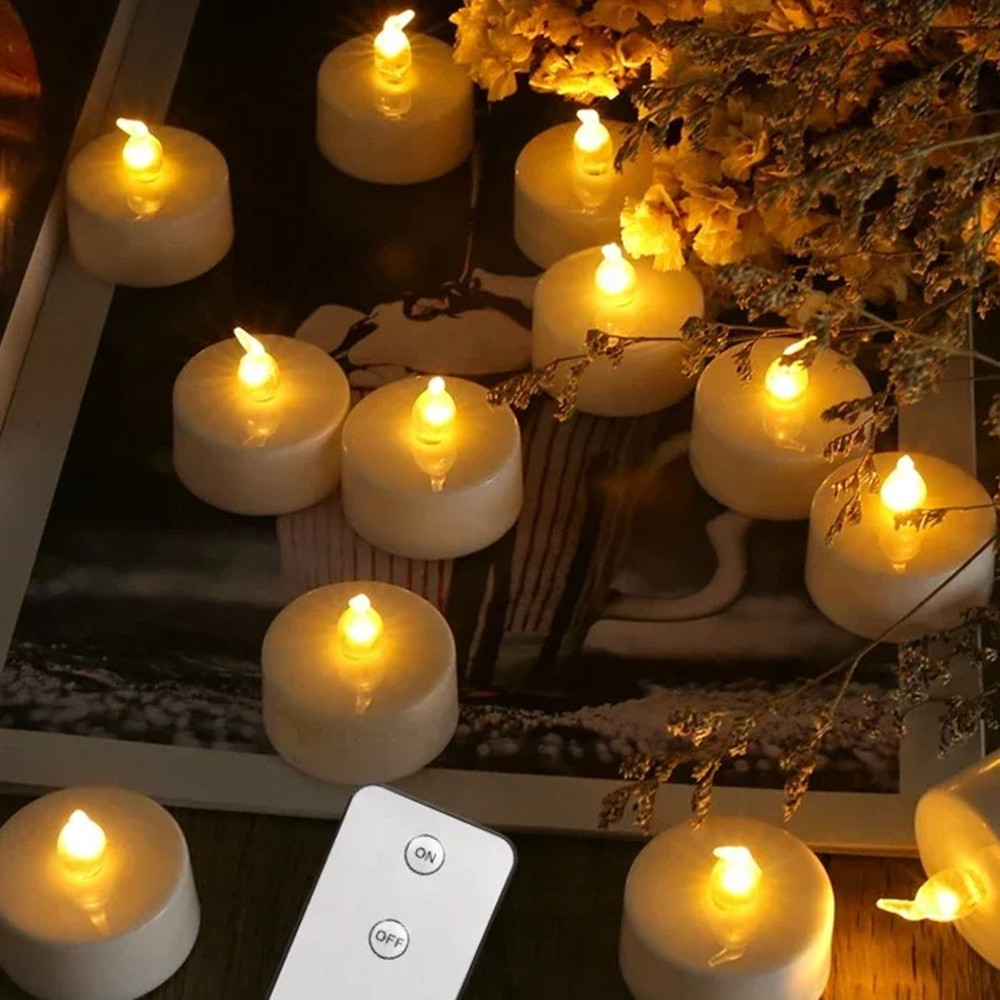 Vela electrónica LED sin llama con Control remoto, iluminación LED con llama parpadeante, luces de té, decoración del hogar de Navidad y Halloween