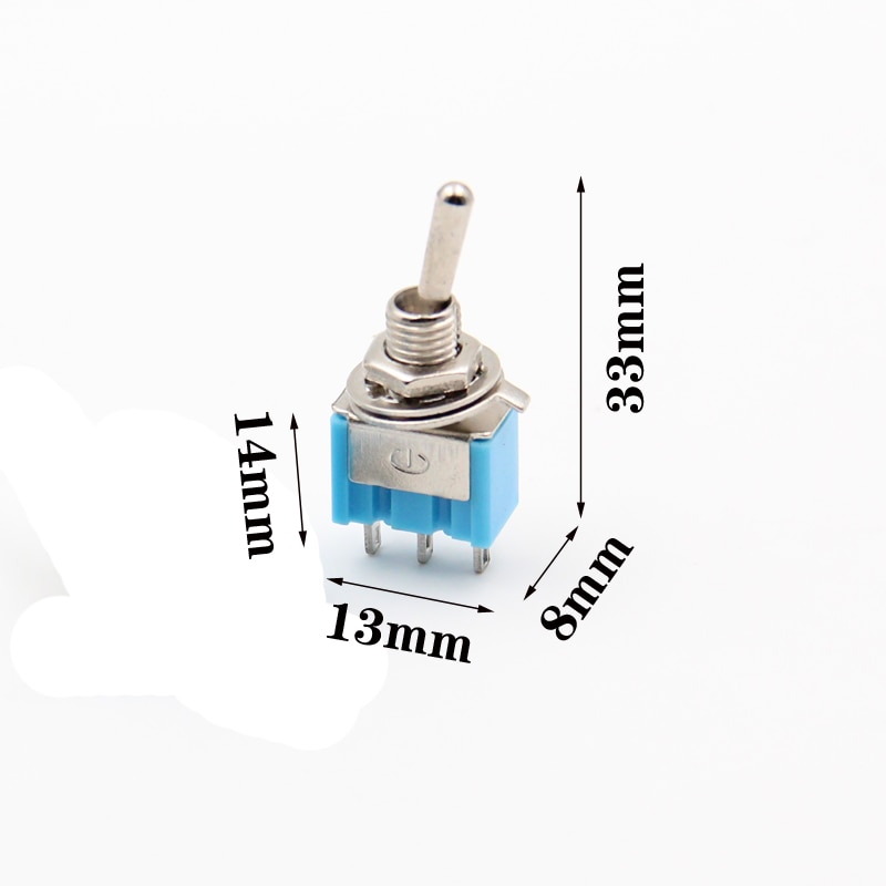 P55 Mini toggle switch ON Blue rocker switch 2 position 3 pins 2 way lever switch 6mm Long Flat handle 2A/250V 6A/125V