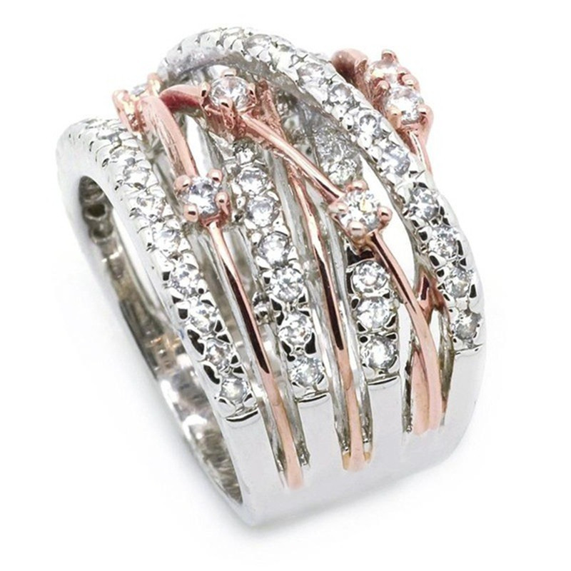 Anillos de boda clásicos de cristal para mujer, joyería de compromiso de dos tonos de circonita, Charm de lujo,