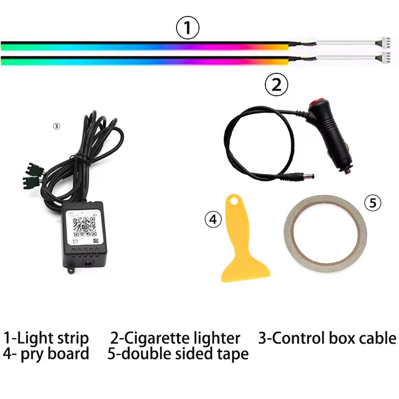 TABEN Omgevingslicht APP Controle Auto Sfeer Licht Lamp Zacht DIY Refit Glasvezel Band 64 Kleuren Interieur Voetenruimteverlichting Decoratief Licht 1W DC 12V 5m