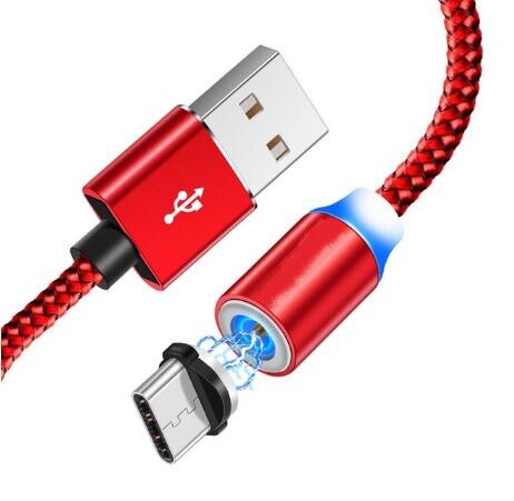 1m LED Magnetic USB Cable For iPhone Type C Magnet Charger Data Charging Charge Micro USB Cable For Android Mobile Phone Cables: For Apple iPhone / red