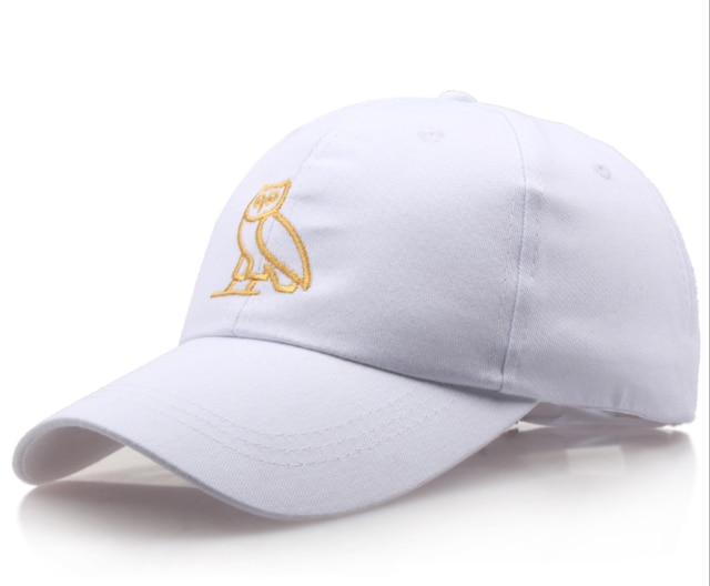 Golden Hoop Stitching owl Cotton Baseball Hat, golden cudgel Embroidered Casual Hat, Ladies Dad Hat, Bone Cap: White