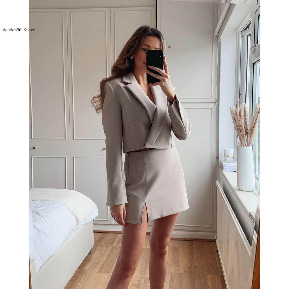 High Chic Lady 2 Piece Set Women Blazer Set Two Piece Set Women Suits Cropped Blazer and Mini Skirt