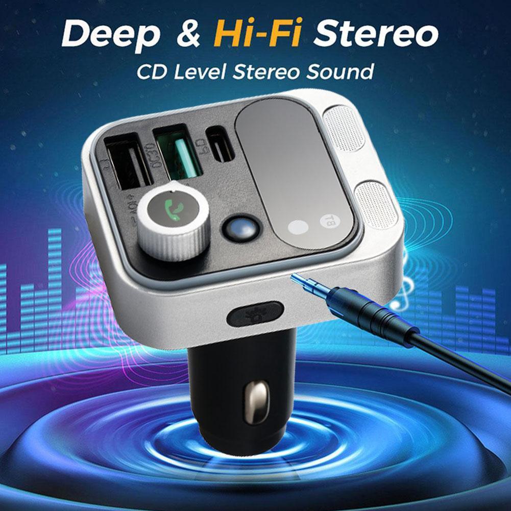 Bluetooth 5,2 FM Absender Für Auto Stärkere Dual Mikrofone Tiefe Bass Klang 48W PD QC 3,0 Auto Ladegerät Bluetooth Adapter