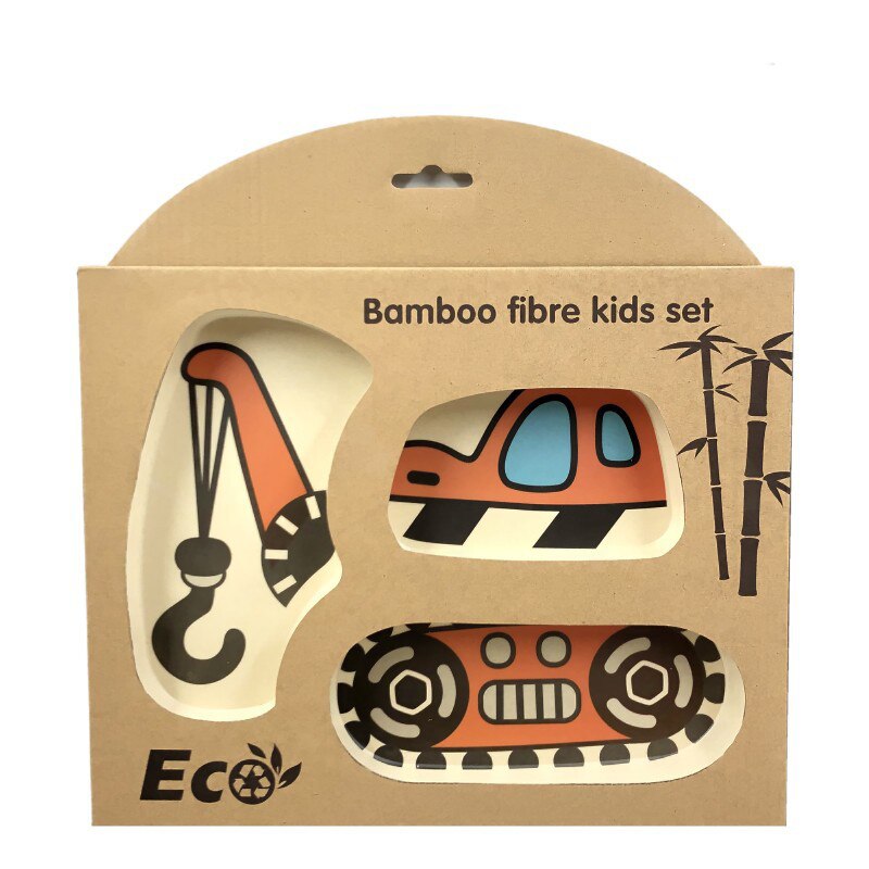 Baby bambu skål barn servis set tecknad bil baby mattallrik baby träning skål sked gaffel för barn med låda wxy 003