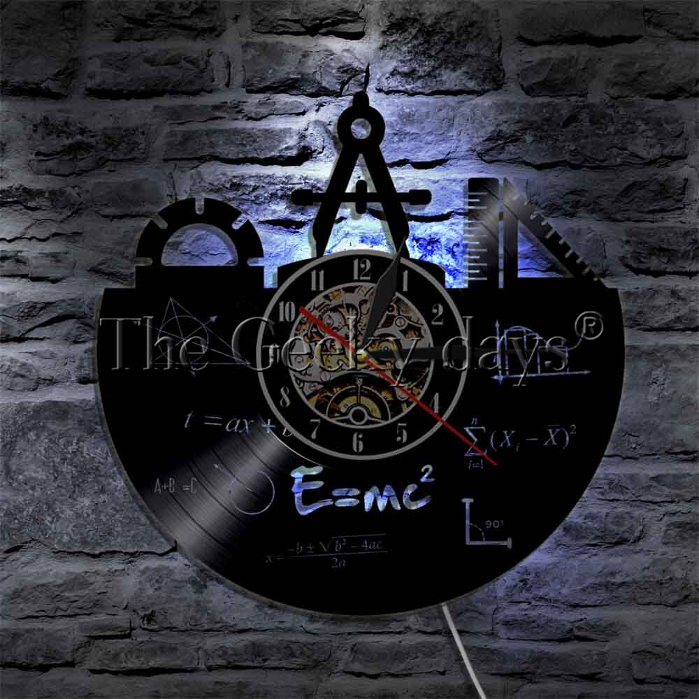 1Piece Luminous Math Wall Clock School Education Vinyl Record Wall Clock Engineer Decorative Time Clock Mathematics Timepiece: With Led