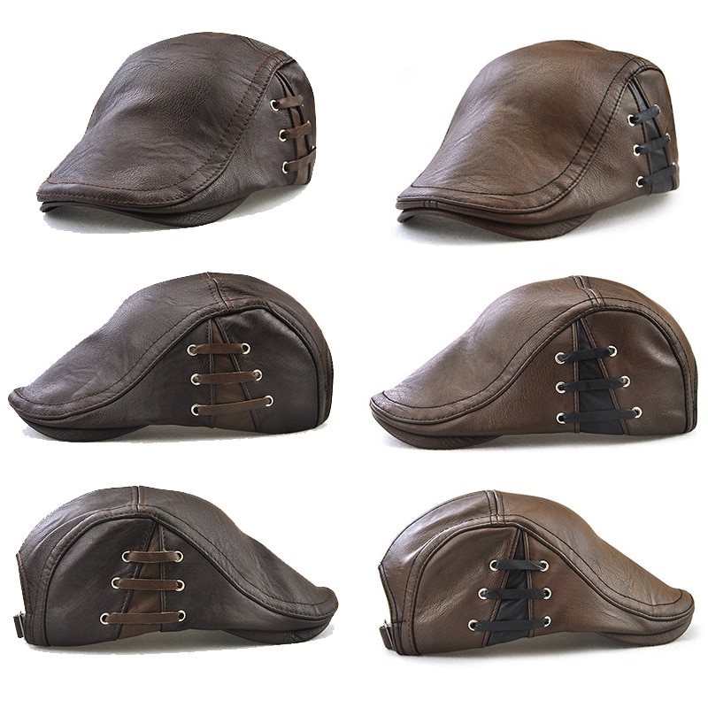 Kenancy Männer Unsix Klassische Zeitungsjunge Mütze PU Leder Gatsby Ivy Flache Golf Driving Hut Homme Kausalen Wasserdichte Headwear