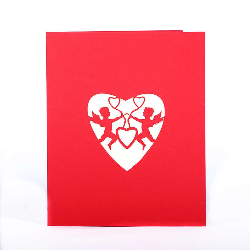 DoreenBeads 3D Card Romantic Heart Angel Birthday Valentine's Day Anniversary Wedding Blessing Card Paper Sculpture 1PC