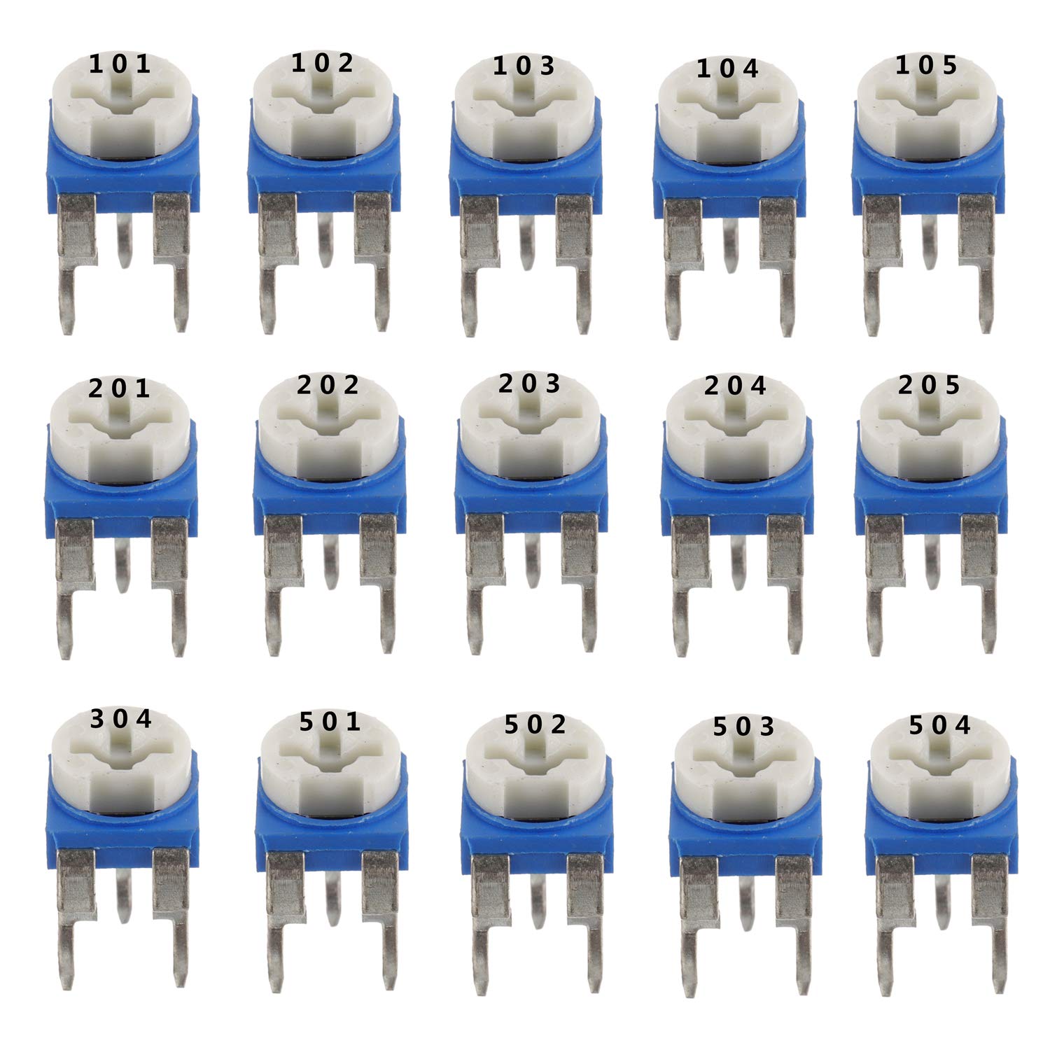 15 Values 300 pcs 100 Ohm- 2M Ohm Variable Resistor 6mm Potentiometer Assortment Kit packag in a Clear Plastic Box