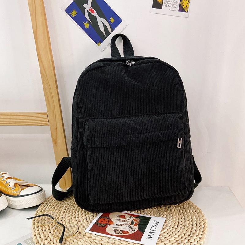 Trend Female Backpack Casual Women Backpack Small Velvet Solid Color Shoulder Bag Women Travel Mini School Bags Girl: Black