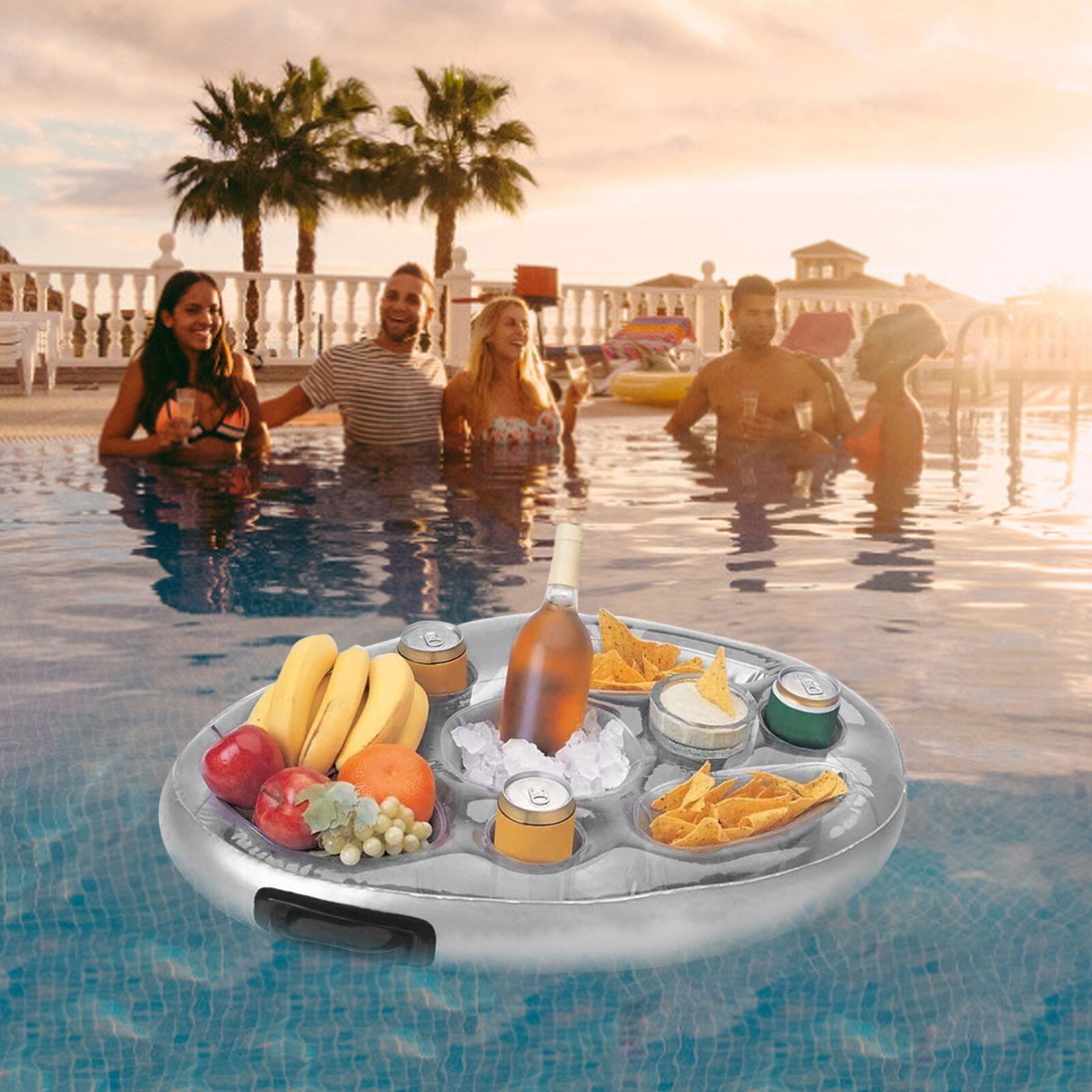 Sommerparty-eimer, aufblasbarer getränkehalter, becher, schwimmendes tablett, tragbarer getränkehalter, trinkkühler, tisch-bartablett, strand