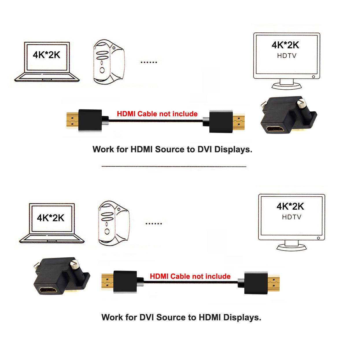 Oppvinklet 90 graders dvi hann til hdmi-kompatibel hunnadapter for datamaskin &amp; hdtv &amp; grafikkort