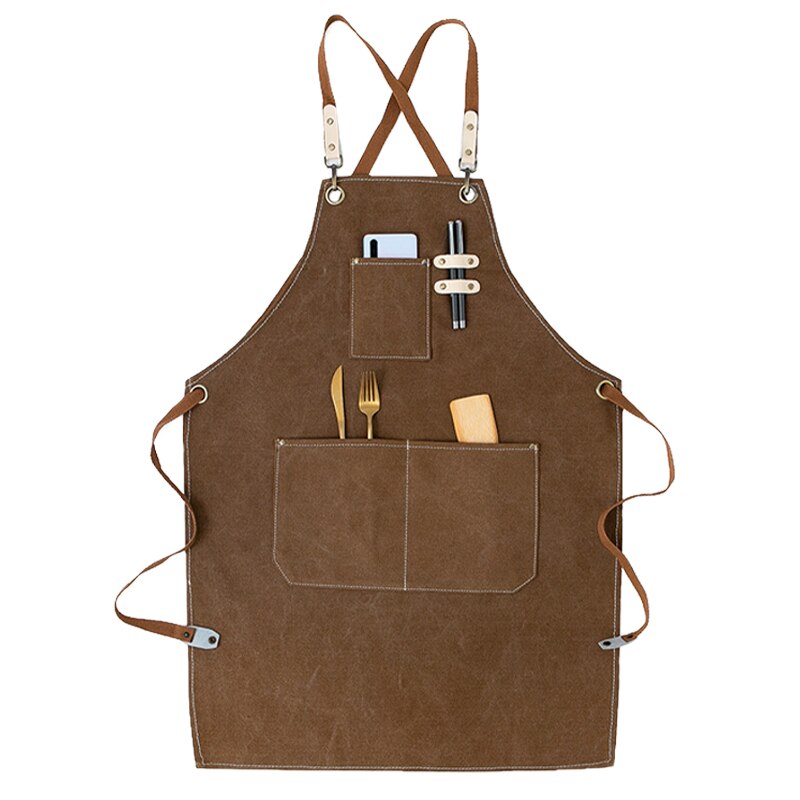 Solid Denim Pocket Bibs House Cleaning Working Coffee Pinafore Canvas Apron Kitchen Accessories Shop Cooking Baking Accessories: 2WQ-46447-004