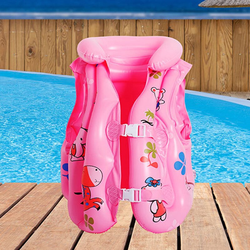 Cartoon Patronen Drijfvermogen Vest Kinderen Zwemvest Opblaasbare Pvc Cartoon Zwemvest Drie Airbags Met Gesp Voor Kid: pink L