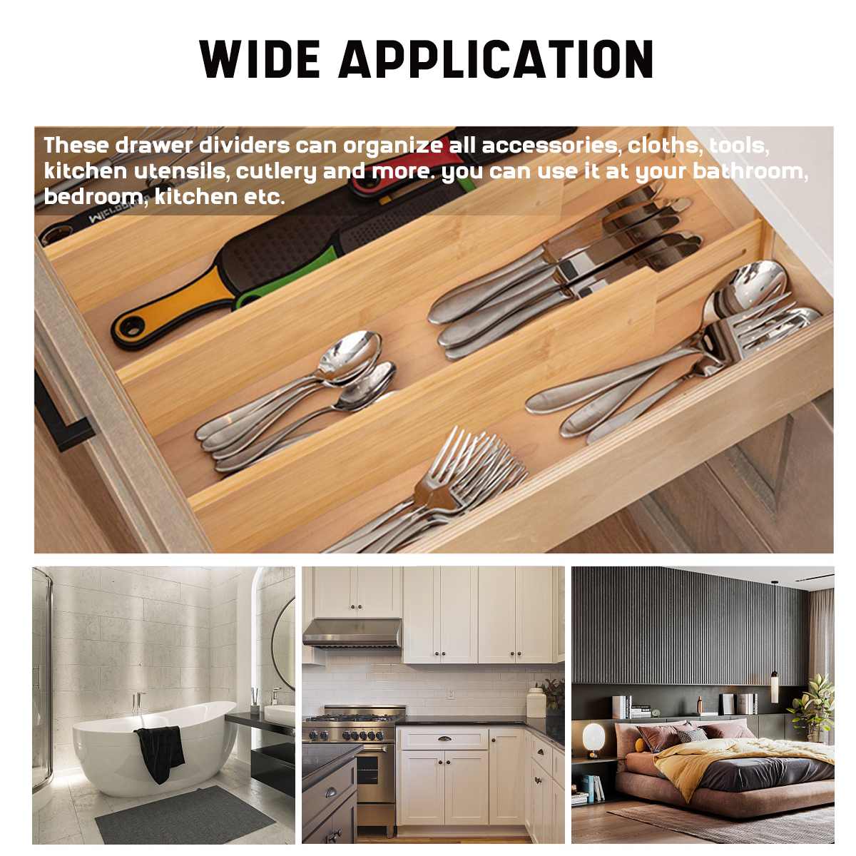 4pcs Adjustable Bamboo Drawer Dividers Wood Organizer Dividers Bedroom Baby Adjustable Bamboo Drawer Dividers for Underwear