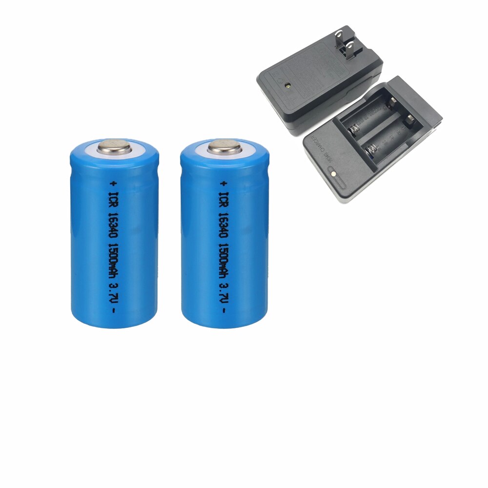 3.7V 1500mAh Rechargeable Li-ion Batteries 16340 CR123A Battery For CR123A 16340 battery For LED Flashlight Travel Wall Charger: 2pcs with charger