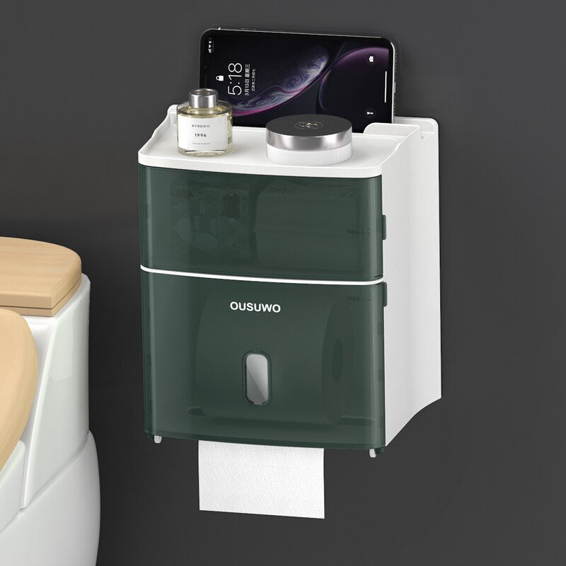 Toilet Waterproof Wall-mounted Toilet Paper Holder Shelf Paper Box Roll Paper Tube Storage Box Tissue Box Household: Light Grey