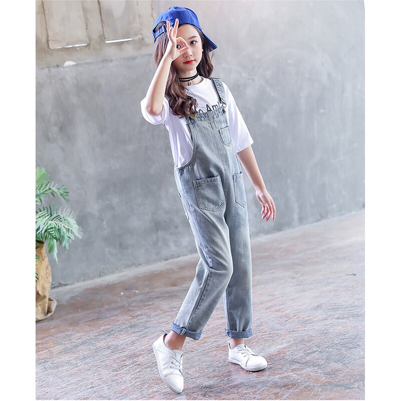 Børn teenagere piger vintage denim løs jumpsuit overalls playsuit til piger skole jeans jumpsuits romper tøj outfits