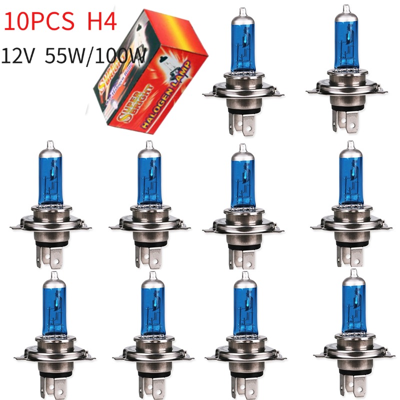 10  h4 halogenlampor till bil 100w 12v 60/55w halogenlampor för helljus och halvljus ,  p43t 9003 superxenon vita 6000k