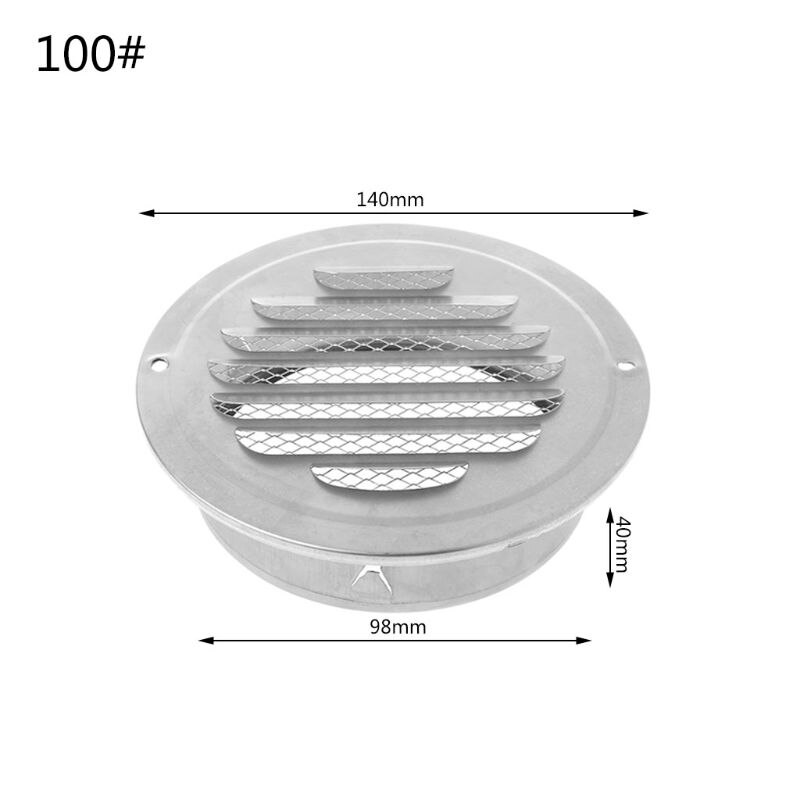 Stainless Steel Exterior Wall Air Vent Grille Round Ducting Ventilation Grilles: 100mm