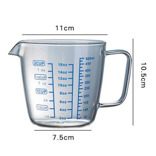 250ml/500ml Measuring Cup Transparent Heat Resisting High Borosilicate Glass Milk Water Scale Microwave Tool with Handle: 500ml