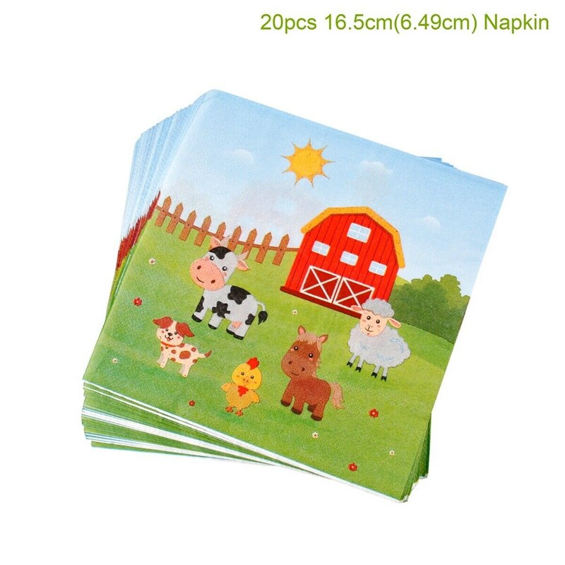 Husdyr engangsservise sæt papir plade kopper dyr fødselsdagsfest dekoration børneforsyning baby shower: 20 stk. serviet