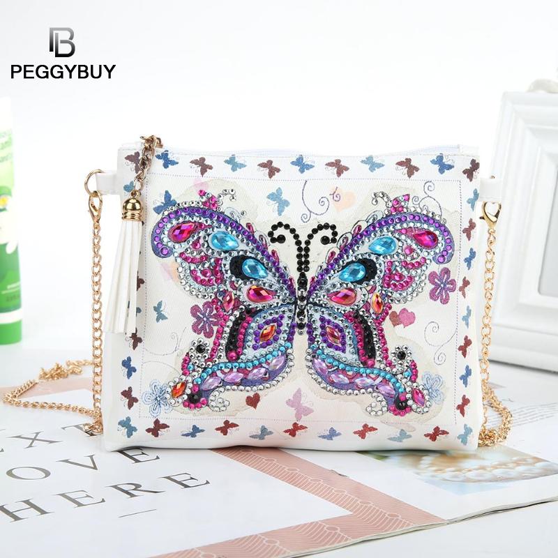 5d diy especial em forma de pintura diamante couro do plutônio crossbody sacos de embreagem corrente diy artesanato bordado flor pavão carteira