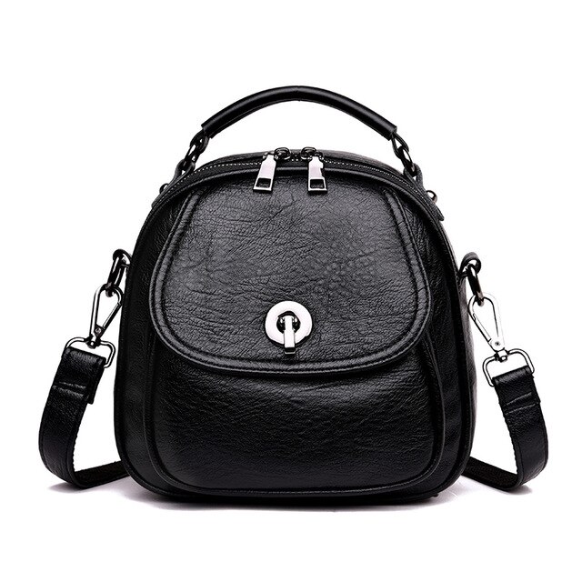 2019 multifunções Mochilas Para Meninas Mochila Feminina Estilo Preppy Mochilas de Couro Das Mulheres de Alta Qualidade Pequeno Bagpack Vindima: Black