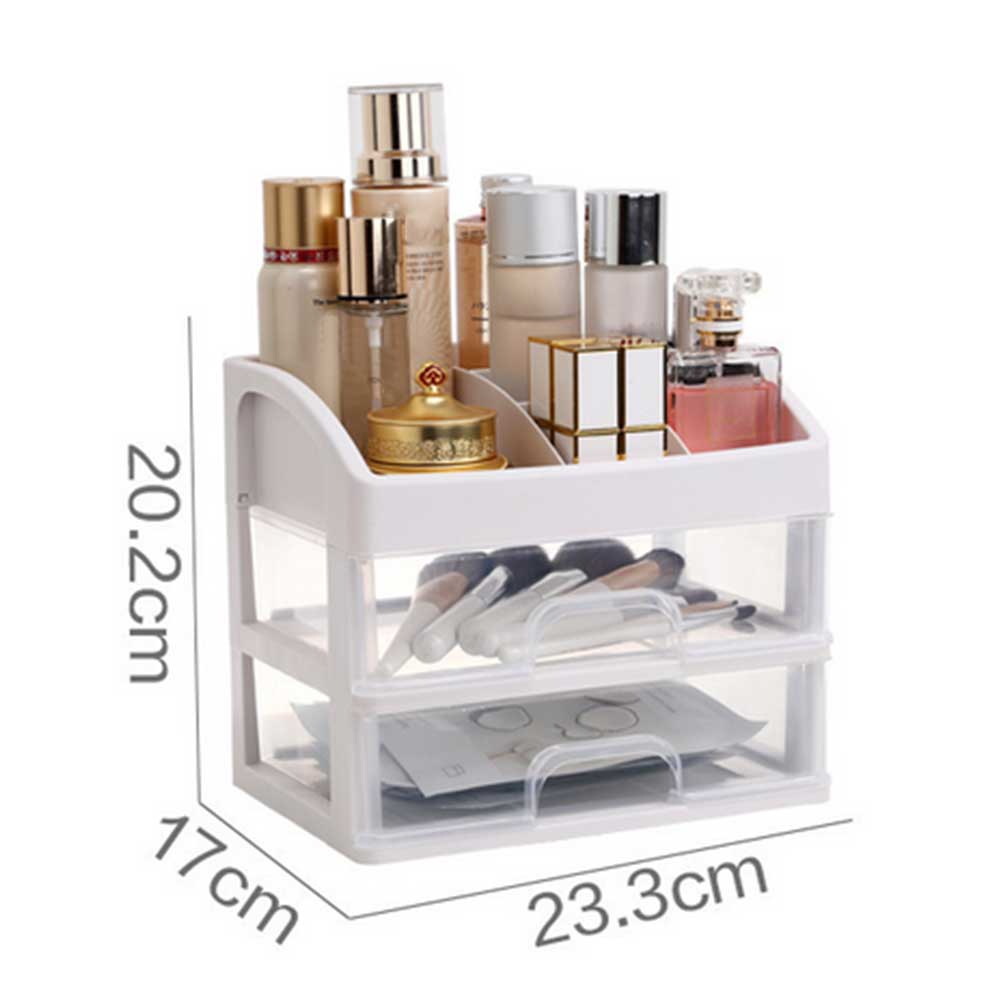 Caja organizadora de brochas de maquillaje, recipiente para joyas, cajones Organizadores de maquillaje, caja de almacenamiento de plástico para cosméticos: Blanco