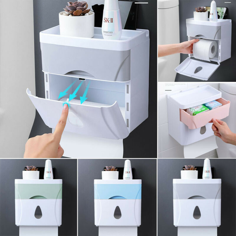 Soporte de papel higiénico para cuarto de baño, 4 colores, organizador de almacenamiento montado en la pared, caja de pañuelos, dispensador de TissueBox