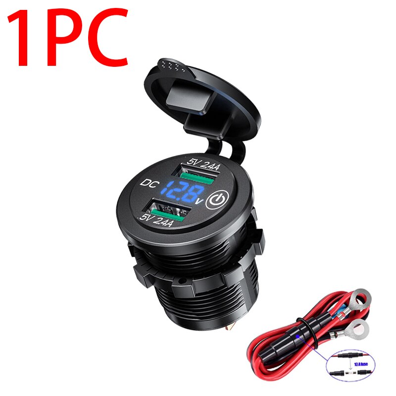 Dubbla usb  qc3.0 billaddare uttag med touch-omkopplare vattentät dammtät lock led 12v biluttag för telefon surfplatta kamera gps dvr: Blå typ  a 1pc