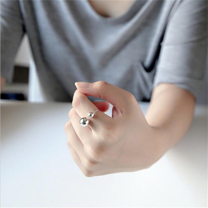 Nouvelles perles simples et brillantes, grandes et petites perles en argent Sterling 925, beaux anneaux d'ouverture en boule de personnalité, SR413