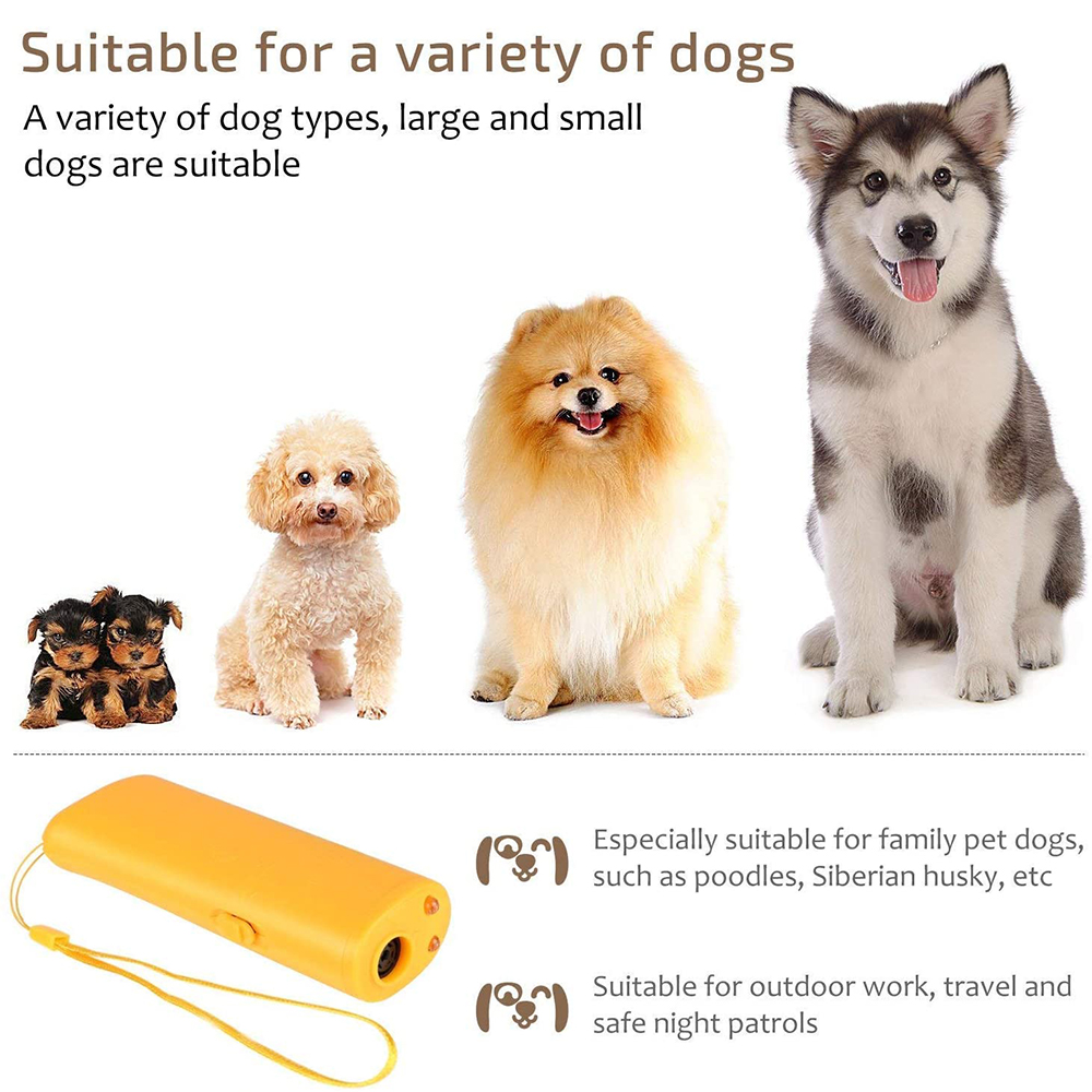 Anti Barking Stop Bark Handheld 3 in 1 Pet LED Ultrasonic Dog Repeller and Trainer Device - Training Tool/Stop Barking [Black]